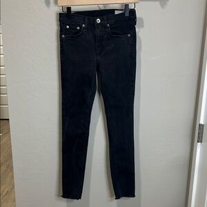 rag & bone Black Jeans Ankle Skinny Tie Dye Fray Raw Hem Acid Wash Slim Vintage